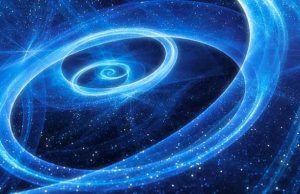 ΣΑΛΟΥΣΤΙΟΣ – ΠΕΡΙ ΘΕΩΝ ΚΑΙ ΚΟΣΜΟΥ Μπλε λαμπερό σπειροειδή γαλαξία με αστέρια και τροχιές