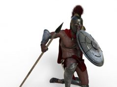 Α μπε μπα μπλομ. Σημαίνει κάτι η ακατάληπτη φράση; αρχαίος πολεμιστής με ασπίδα, ακόντιο και περικεφαλαία