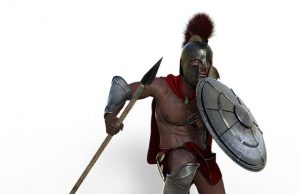 Α μπε μπα μπλομ. Σημαίνει κάτι η ακατάληπτη φράση; αρχαίος πολεμιστής με ασπίδα, ακόντιο και περικεφαλαία