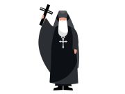 Ο αφορισμός της Επανάστασης του 1821 από την Εκκλησία σκίτσο παπά με σηκωμένο χέρι που κρατά σταυρό