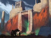 Ναός του Δία και Σολομώντα. Ένα Πείραμα Σκέψης καβαλάρης μπροστά σε τεράστια πύλη από Ναός του Σολομώντα ή του Δία