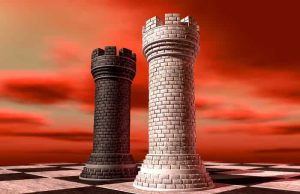 Ο Κυριότερος Εχθρός του Ανθρώπου λευκός και μαύρος πύργος από σκάκι ως ο Κυριότερος Εχθρός του Ανθρώπου