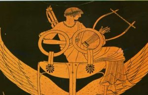 Ο Απόλλων Αναχωρεί για Υπερβορεία χειριζόμενος Συσκευή Ιπτάμενου Τρίποδα Ο Απολλωνας σε φτερωτό τρίποδα