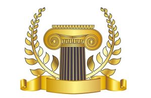 ΑΥΤΟΙ είναι οι 10 Νόμοι του Σόλωνα χρυσό δάφνινο στεφάνι γύρω από χρυσό κίονα