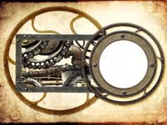 Vintage steampunk σκηνικό με στρογγυλό πλαίσιο