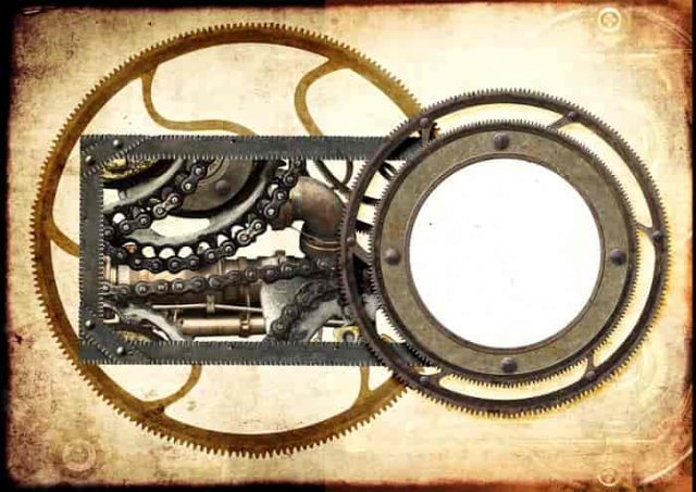 Vintage steampunk σκηνικό με στρογγυλό πλαίσιο