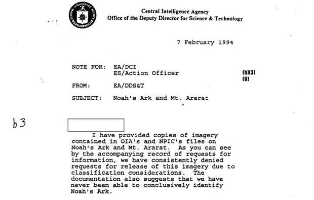 Την Κιβωτό του Νώε Εντόπισαν Κατασκοπευτικοί Δορυφόροι της CIA