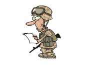 Ανέκδοτο: Ο διοικητής του στρατοπέδου φωνάζει τον Κωστίκα που είναι φαντάρος Γελοιογραφία στρατιώτης διαβάζει ανακοίνωση