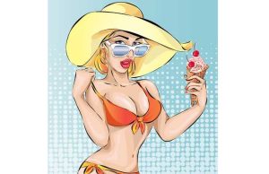 Ανέκδοτο: Ο Γύφτος και η ξανθιά κουκλάρα στο κοσμηματοπωλείο Pin-up σέξι μπικίνι γυναίκα με παγωτό στην παραλία