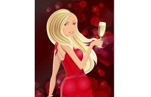 Ανέκδοτο: Πανέμορφες ξανθιές πίνουν σαμπάνιες σε μπαρ ξανθιά γυναίκα σε κόκκινο φόρεμα κρατάεισμπάνια