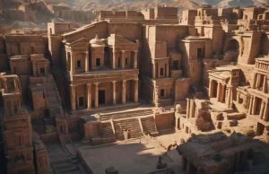 Λαξευμένη επιφάνεια αρχαίου μονόλιθου δείχνει 3D αναπαράσταση ενός άγνωστου αρχαίου τόπου αρχαία πόλη