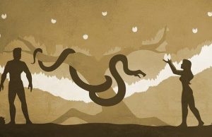Κήπος της Εδέμ. Η ανείπωτη αλήθεια του Κήπος της Εδέμ. Άντρας γυναικα και στη μέση ένα πελώριο φίδι