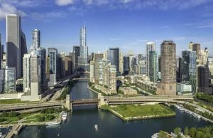 Υπόγεια Κλιματική Αλλαγή. Ένας Ύπουλος Κίνδυνος Εναέρια άποψη του Σικάγου που κινδυνεύει από Υπόγεια Κλιματική Αλλαγή.